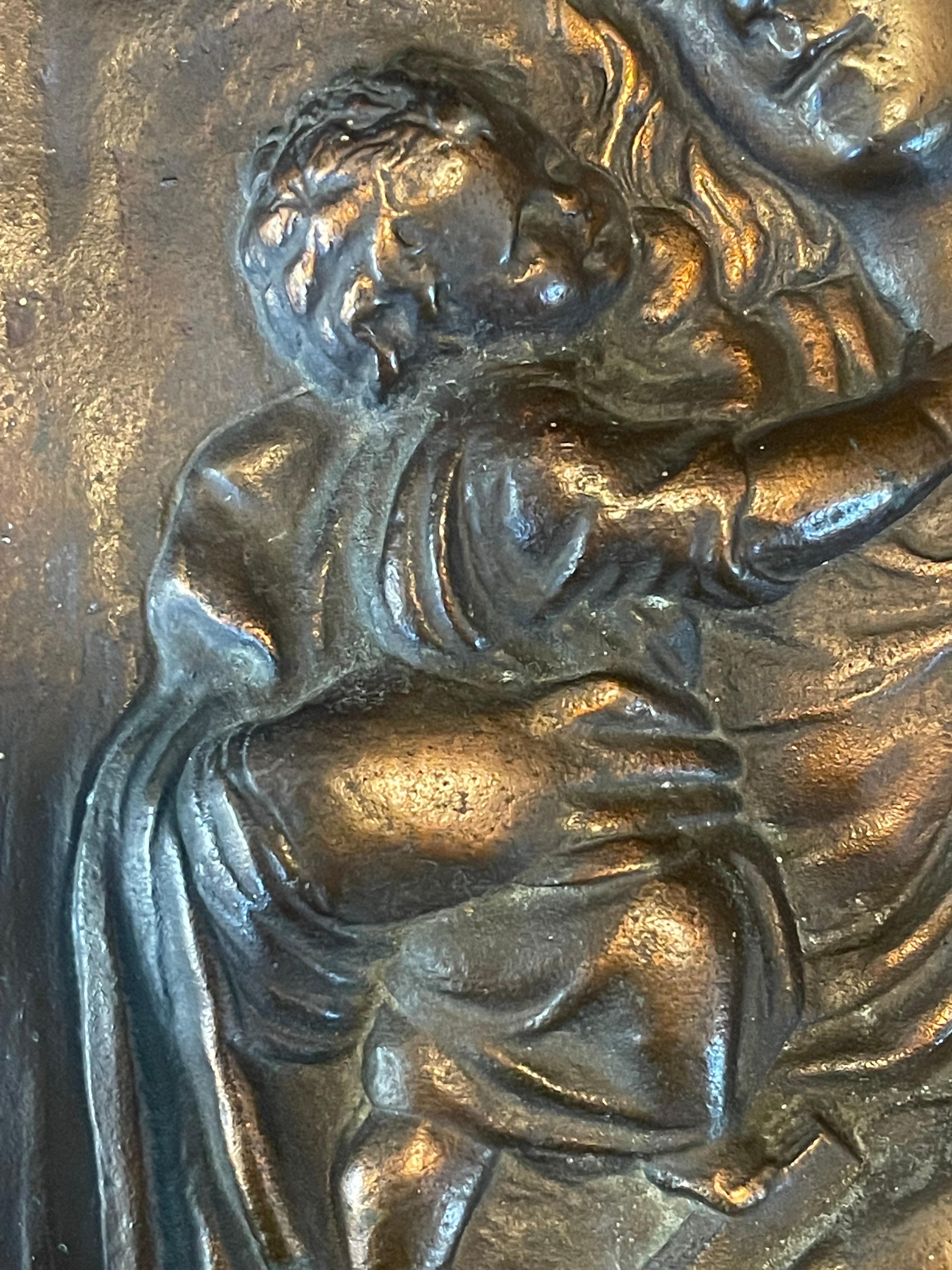 High Relief Copper Madonna & Child Wall Plaque In Good Condition For Sale In San Diego, CA