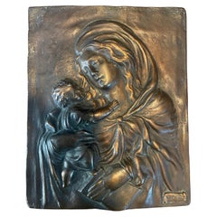 Hochrelief-Wandplakette Madonna & Kind aus Kupfer