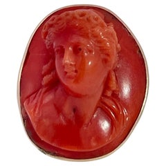 High relief Coral Cameo ring 9K