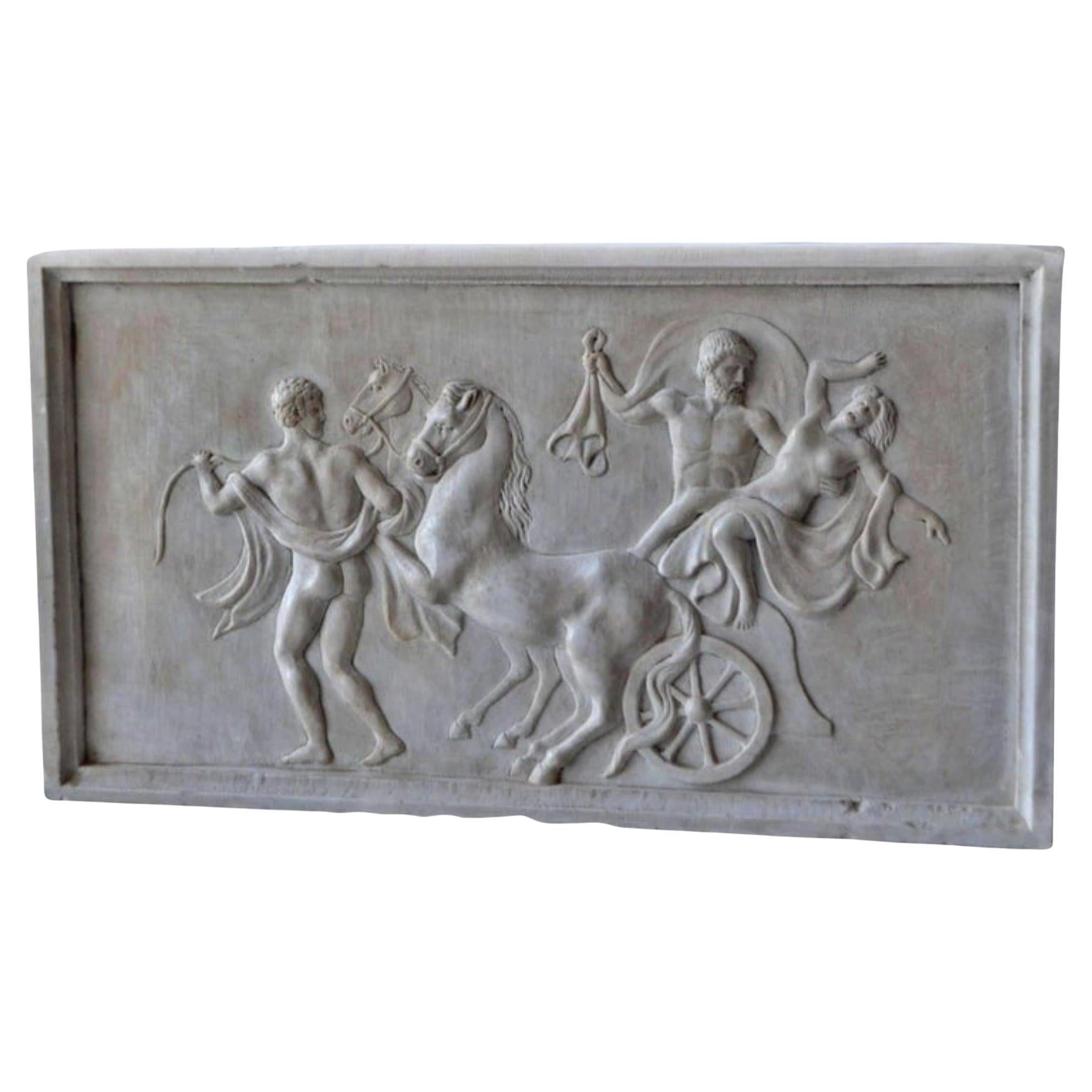 High Relief in White Carrara Marble the Rape of Proserpina by the God Pluto 20th For Sale