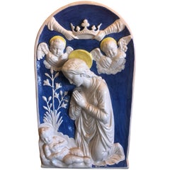 Vintage High Relief Neoclassical Della Robbia Madonna Plaque