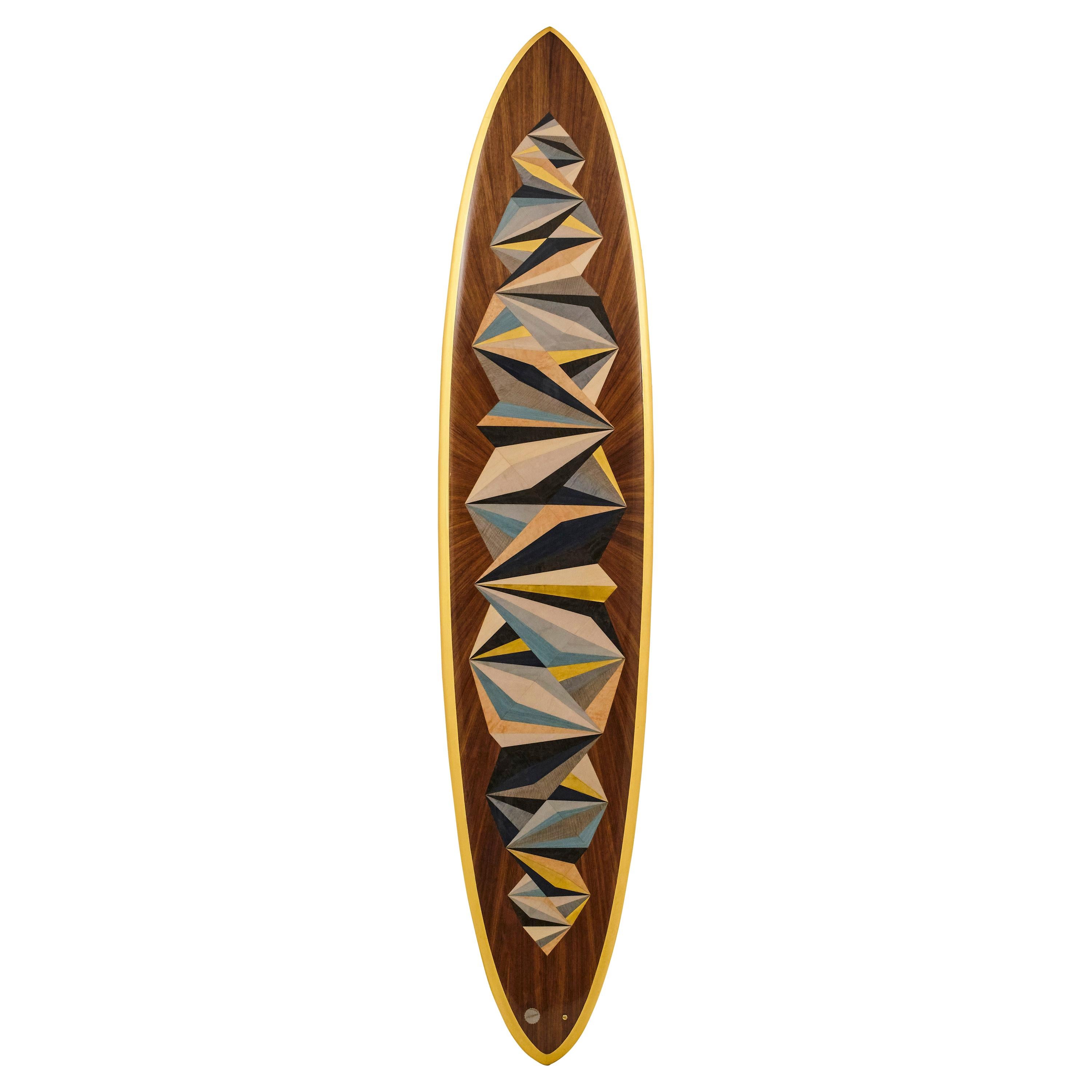 9'2 "High Roller Gun" Custom Wooden Marquetry Surfboard feat 24 Carat Gold For Sale