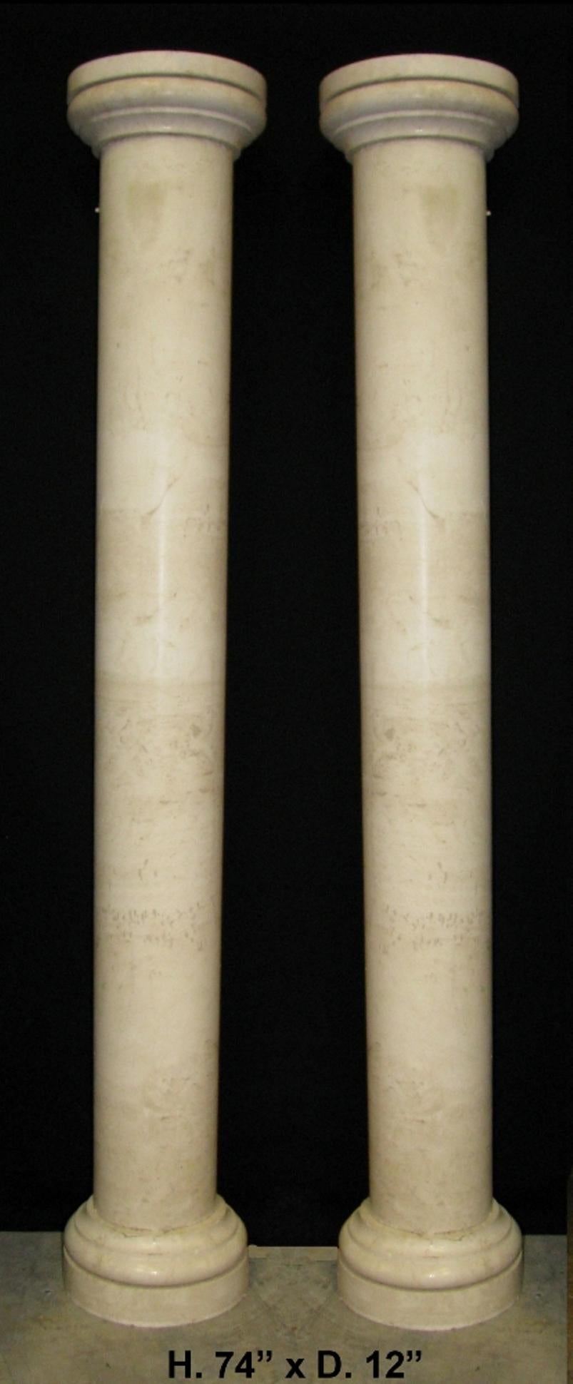 High Roman Style Carved Beige Marble Columns 1