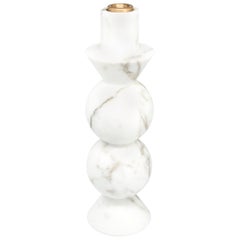 Handmade High Rounded Unicolor Candleholder in White Carrara Marble and Brass
