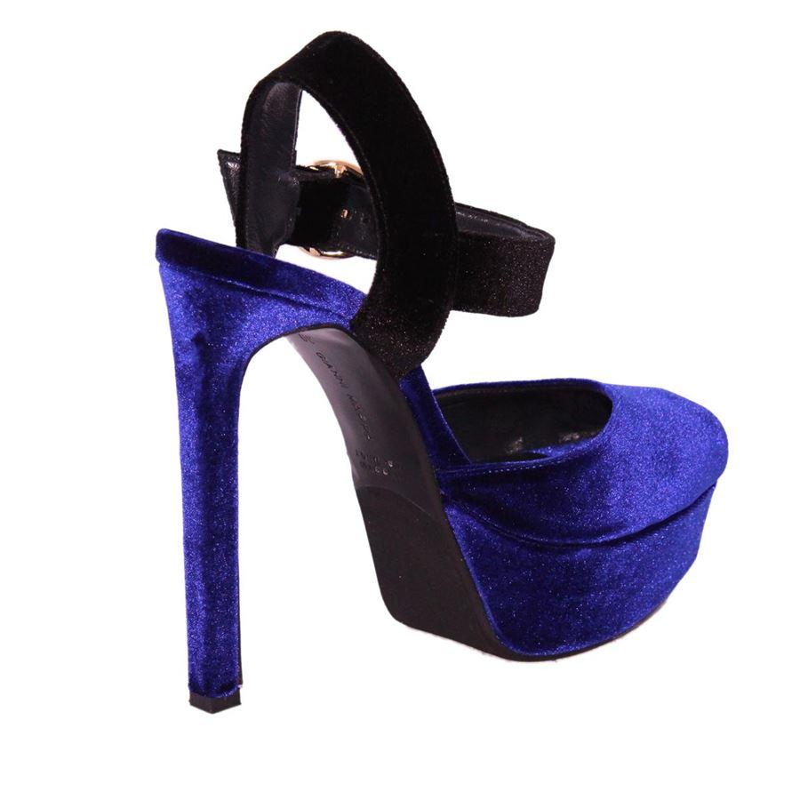 Velvet Black and bluette color TGolden buckle Heel height cm 14 (5.5 inches) Plateau height cm 45 (1.77 inches)
