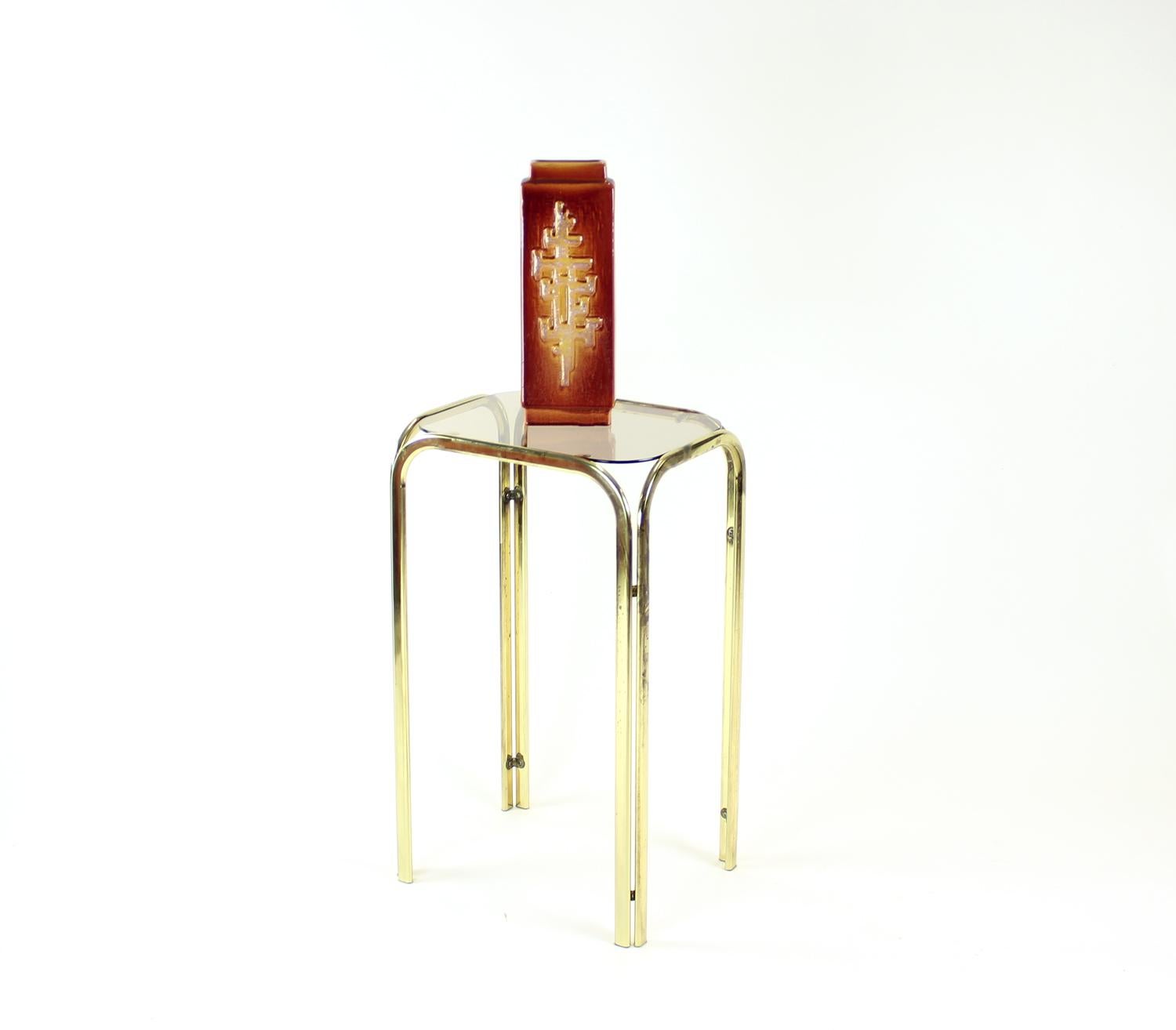 Table d'appoint haute avec plateau en verre, Tchécoslovaquie, 1970 en vente 2