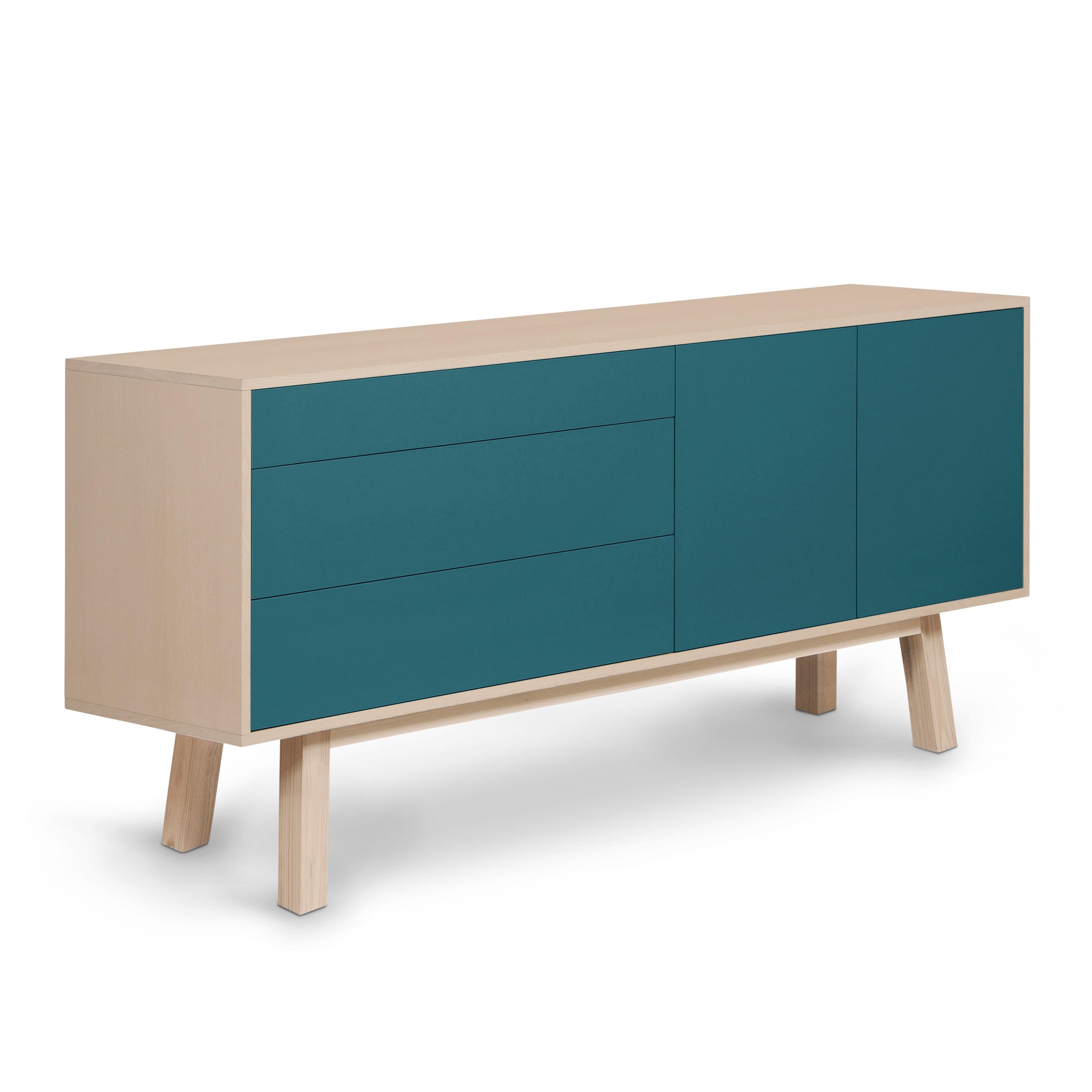 High Sideboard in Ash Wood with 2 Doors and 3 Drawers, Design Eric Gizard, Paris For Sale 2