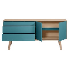 High Sideboard in Ash Wood with 2 Doors and 3 Drawers, Design Eric Gizard, Paris