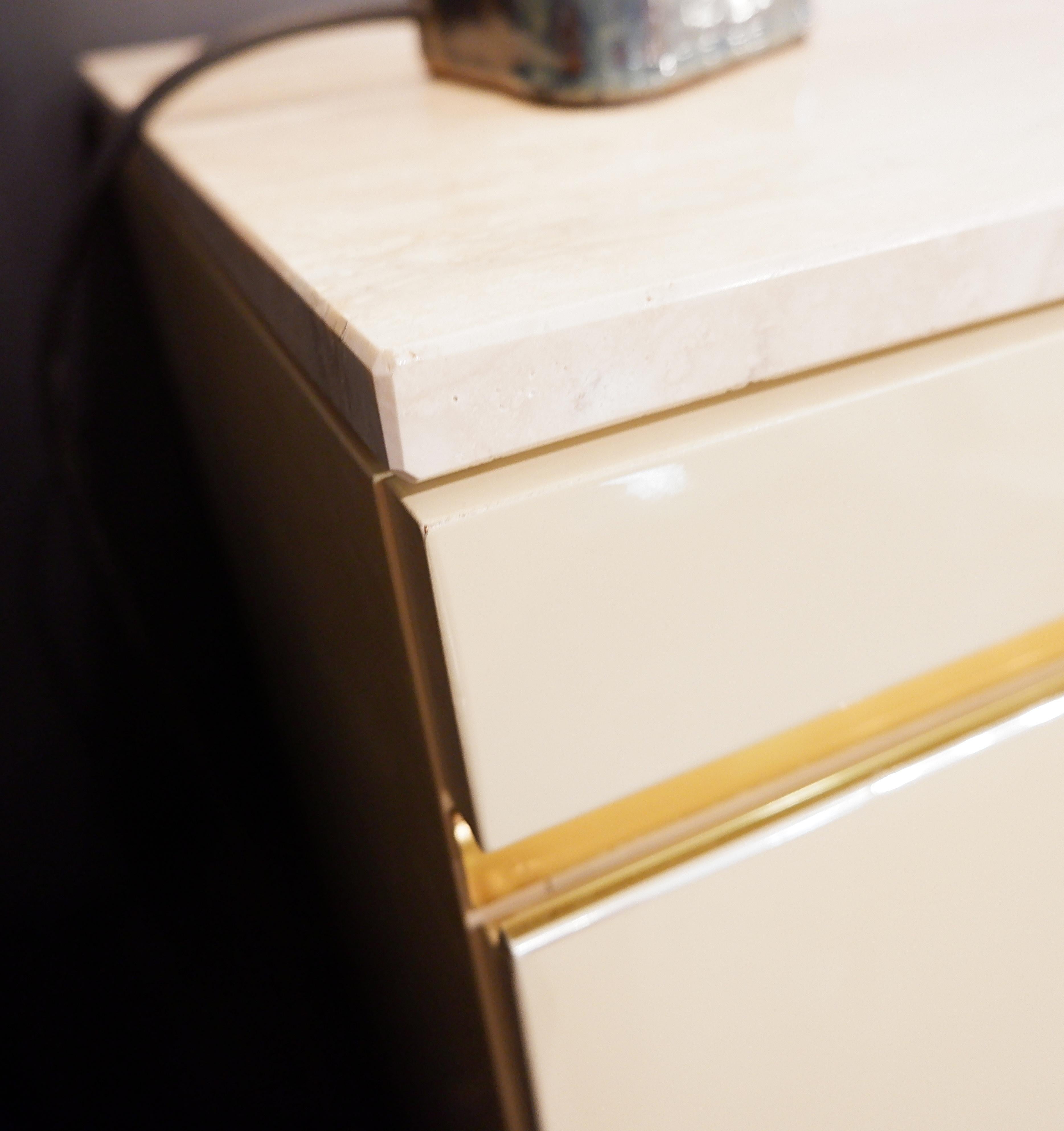 High Sideboard, Ivory Lacquer, Gold and Travertine, 1970 3