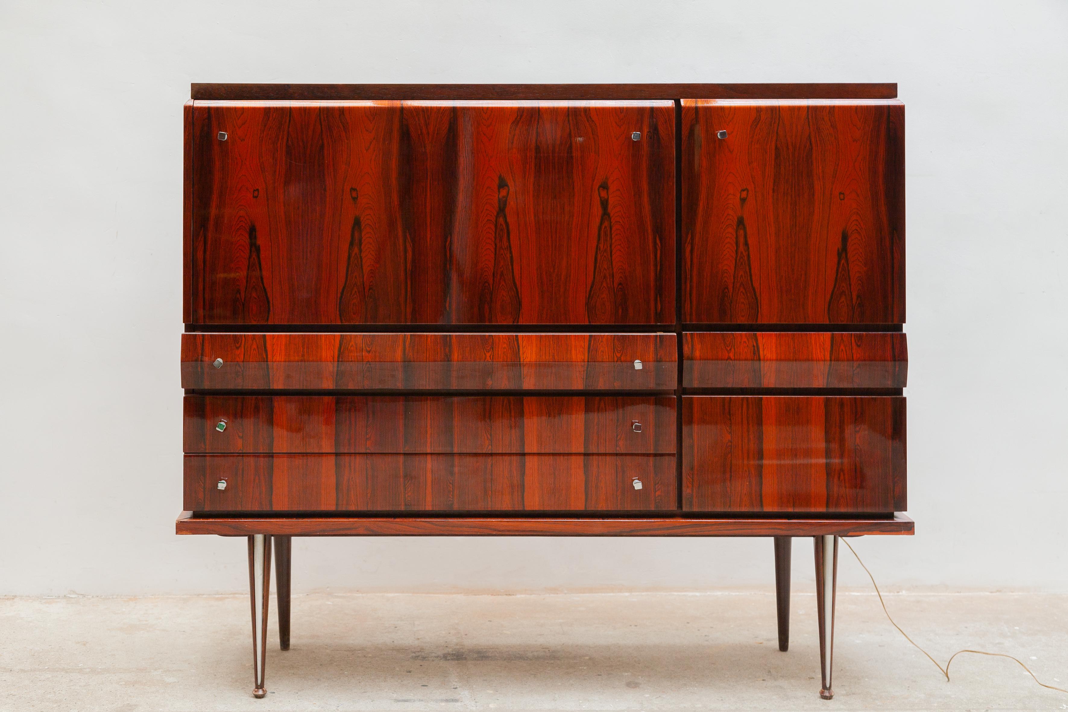 Chrome High Sideboard, Dry Bar in High Gloss Italian in Style of Paolo Buffa, 1960s