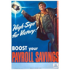 "High Sign for Victory! Boost your Payroll Savings" Vintage WWII Poster, 1944