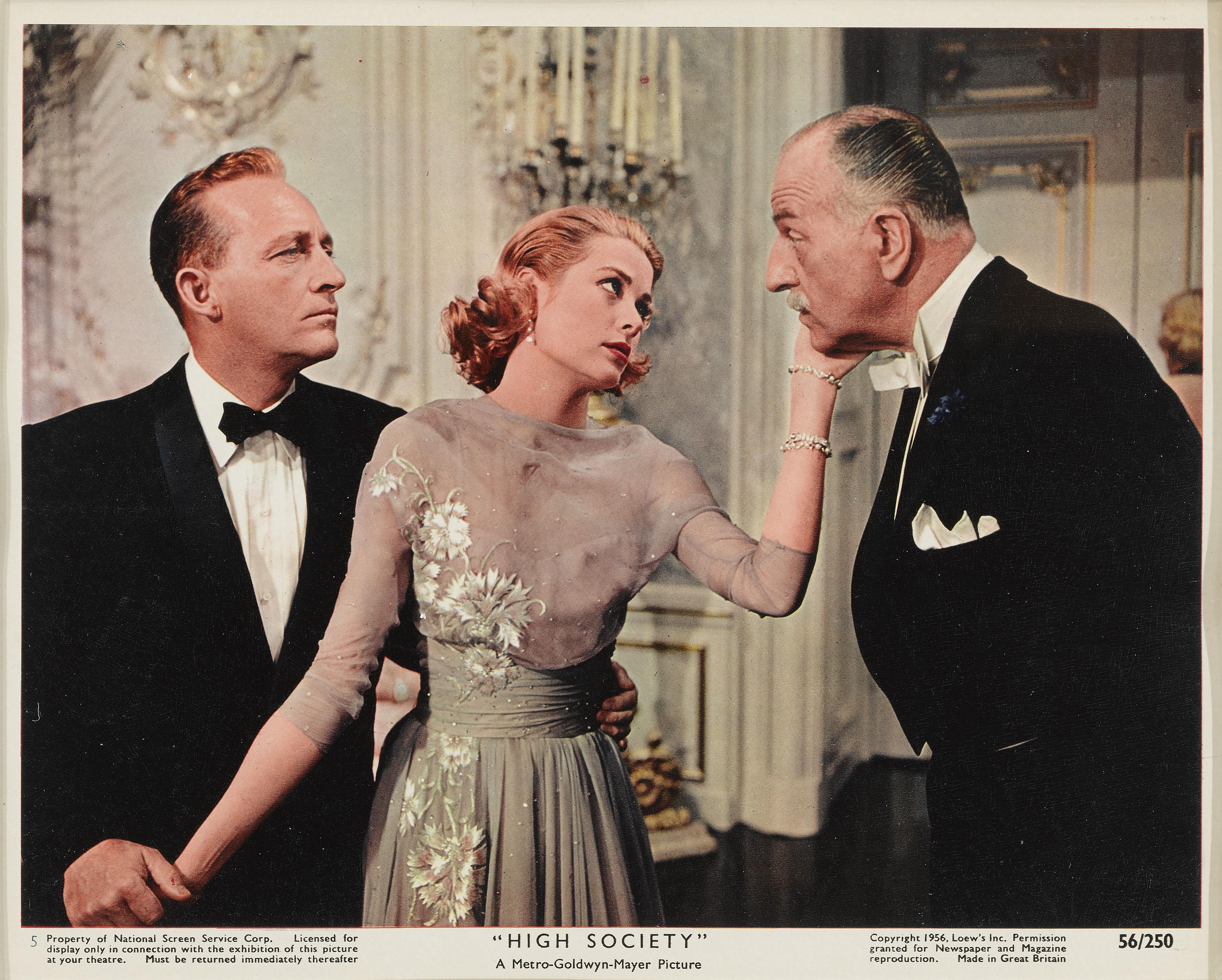 Fotograma original en color de la producción de la comedia clásica musical de 1956 protagonizada por Bing Crosby, Grace Kelly, Frank Sinatra y Louis Armstrong. La película era un remake de la de 1940 Historias de Filadelfia.
Esta pieza está
