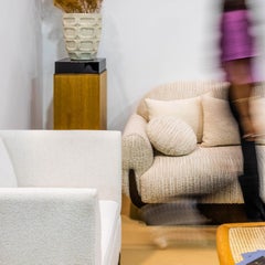 High Square-based Pedestal BLOCK, Natural Limed Oak, Lacquered Wood & Brass