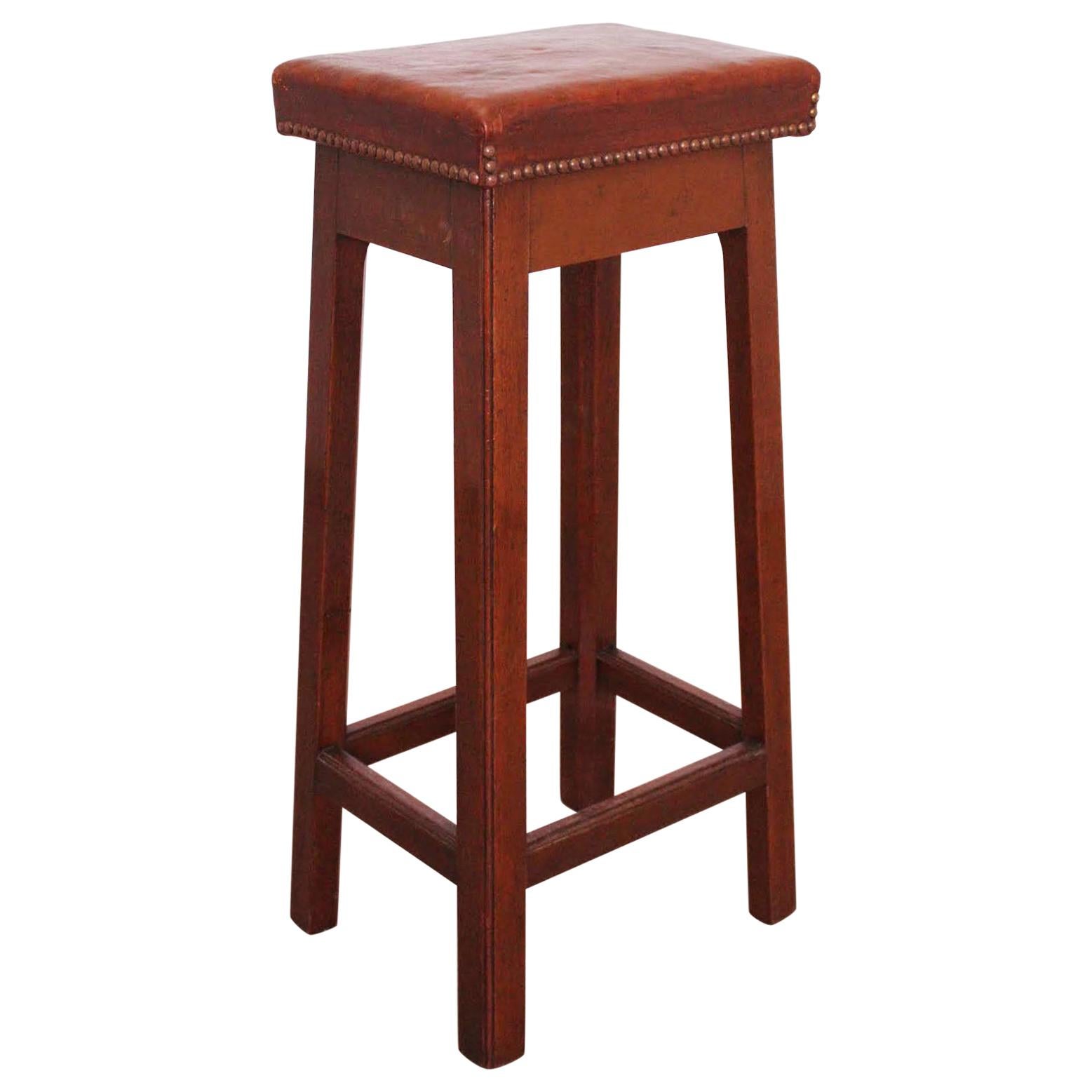 High Stool Leather Top Breakfast Bar Stool, French, circa 1970 For Sale
