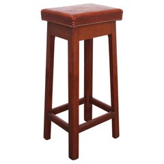 High Stool Leather Top Breakfast Bar Stool, French, circa 1970