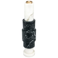 High Straight Two-Tone Candleholder in White Carrara and Black Marble