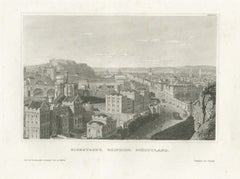 High Street, Edinburgh, Antique Panoramic View with the Castle, circa 1850