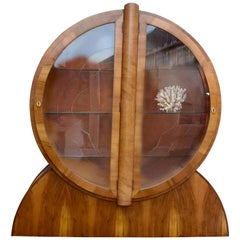 High Style 1930s English Art Deco Display Vitrine Cabinet in Walnut