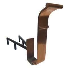 High Style Art Deco Modernist Copper and Iron Firedogs / Andirons , Pair