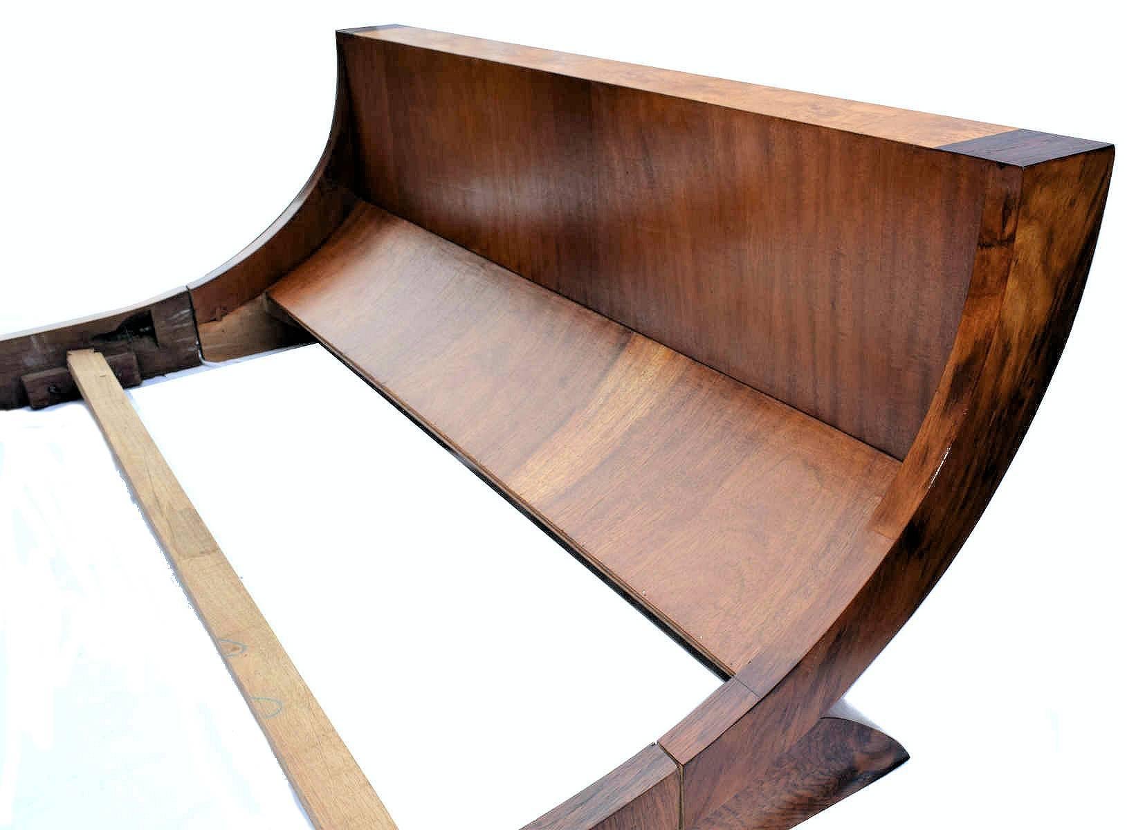Walnut High Style Art Deco Modernist French Double Sleigh Bed, circa 1935
