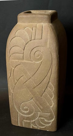 High Style Art Deco Vase/Lamp Base w/ Mayan Influence, 1930s, by Glidden Parker