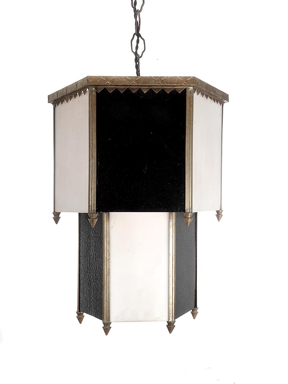 American High Style Black and White Deco Lamps, Matching Pair