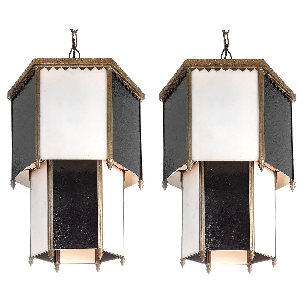 High Style Black and White Deco Lamps, Matching Pair