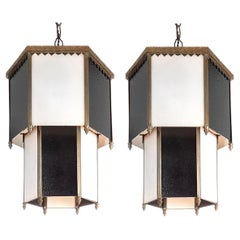 High Style Black and White Deco Lamps, Matching Pair