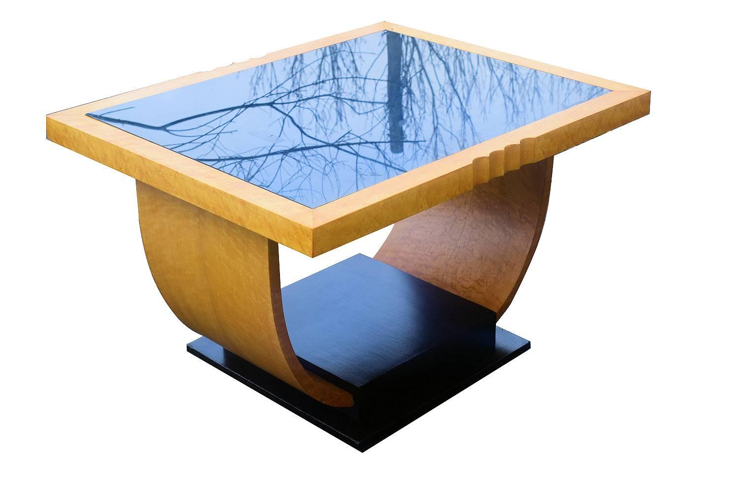 High Style English Art Deco Maple U Base Coffee Table In Excellent Condition In Devon, England