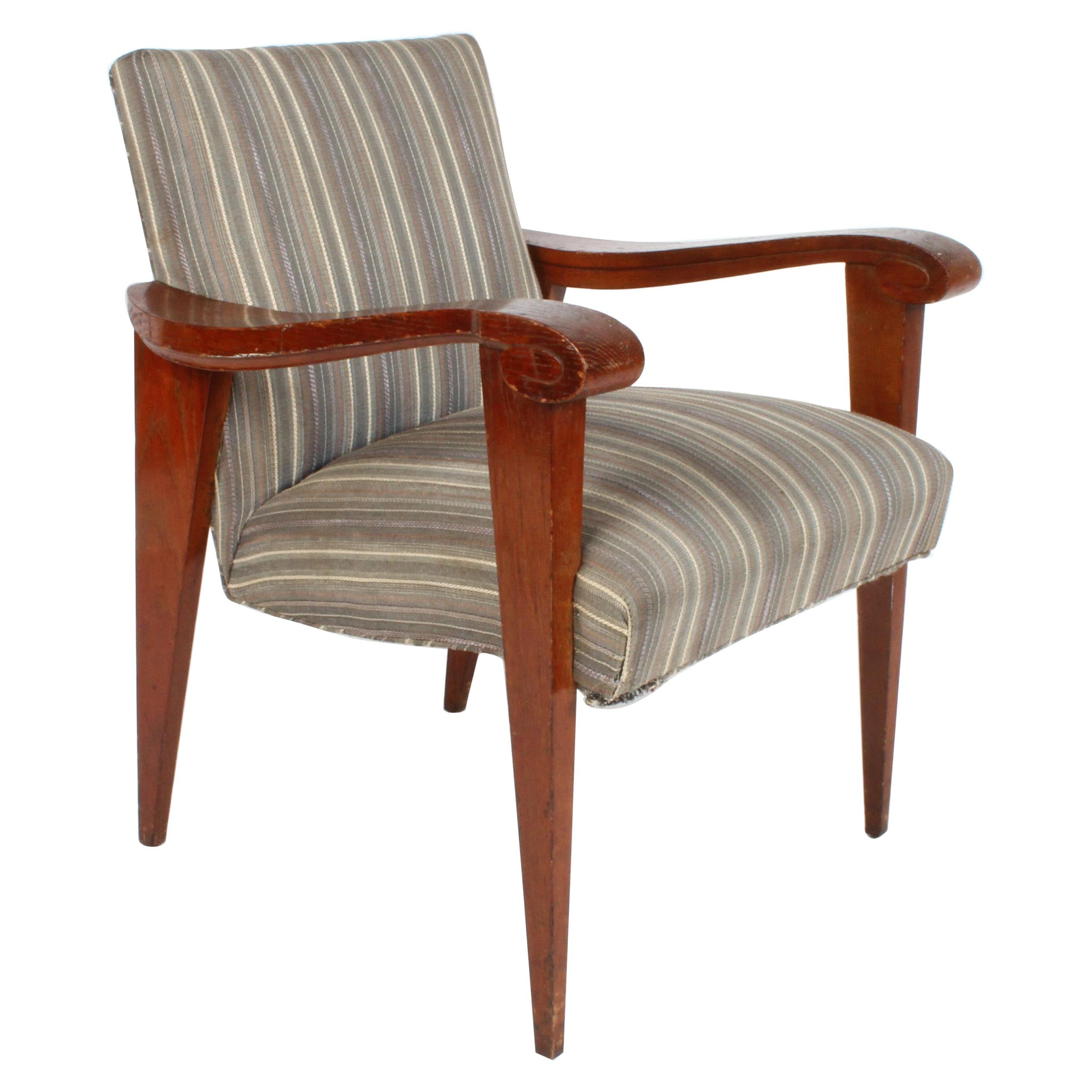 High Style French Deco Sculpted Arm Occasional Chair For Sale