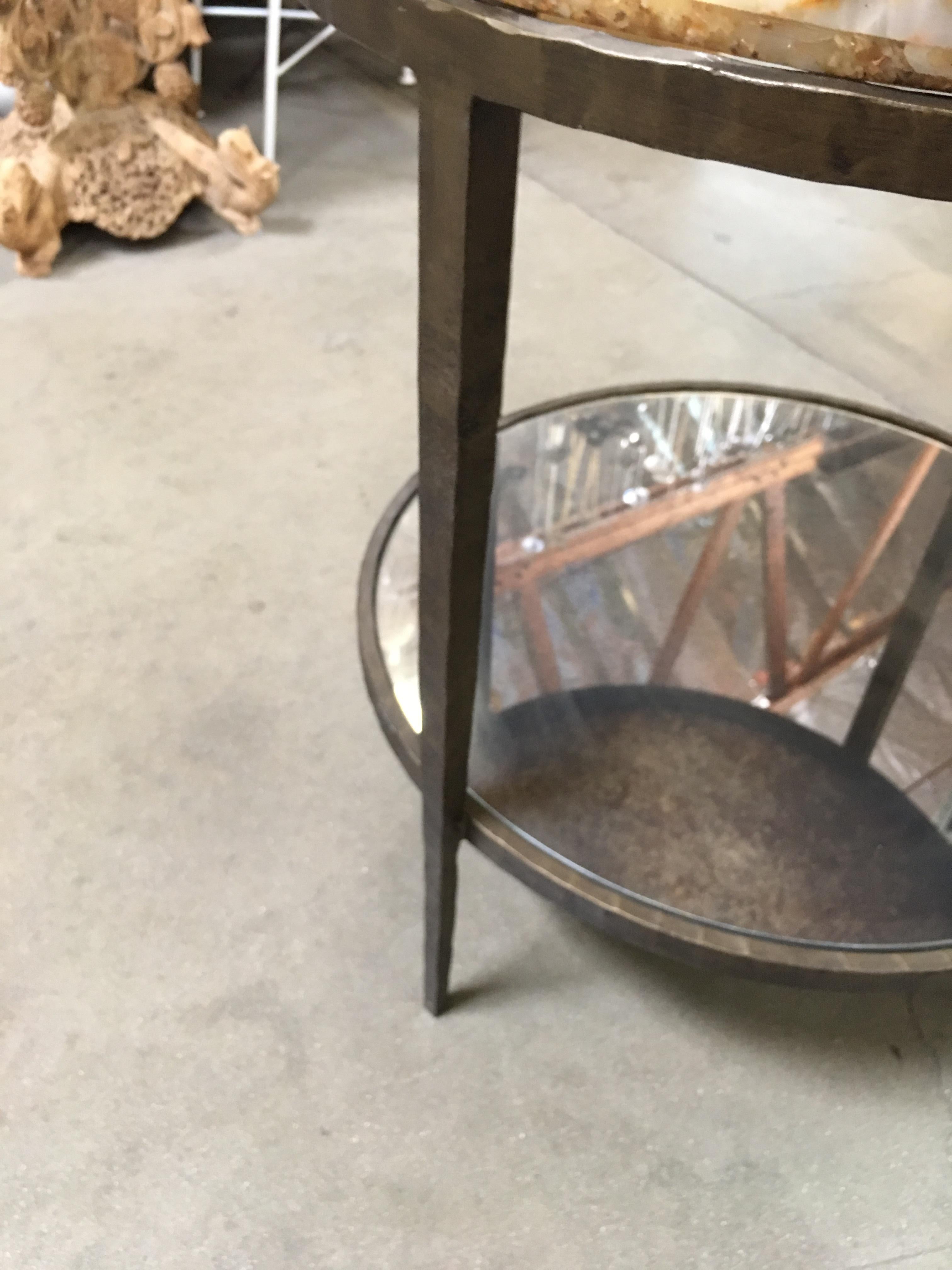 High Style Hand Forged Round Bronze Side Tale with Marble Top 1