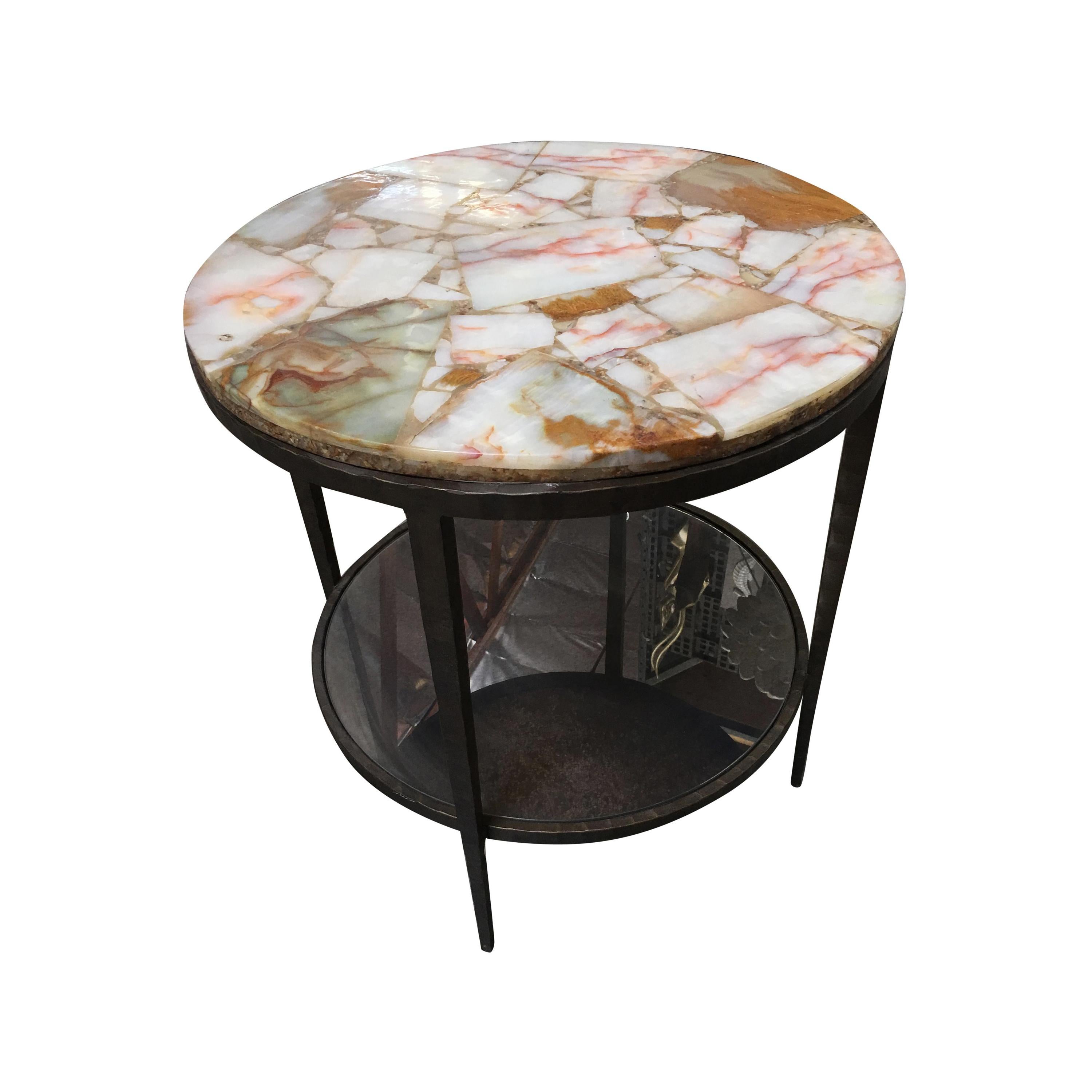 High Style Hand Forged Round Bronze Side Tale with Marble Top