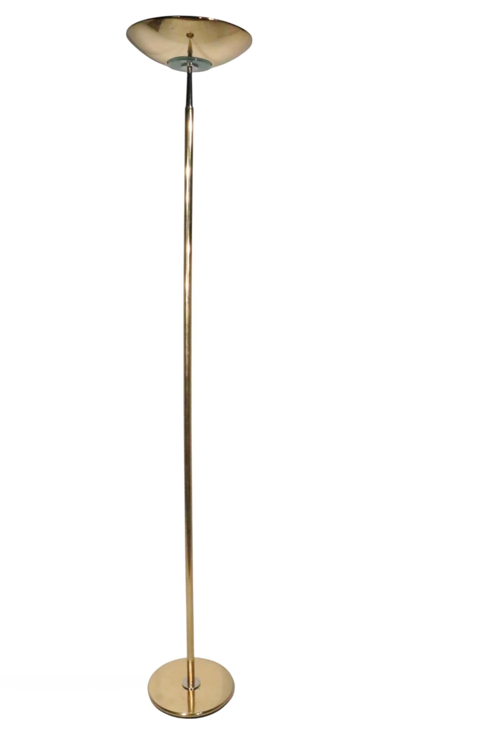 High Style Hollywood Regency Postmodern Brass Halogen Torchiere Made in Italy For Sale 4
