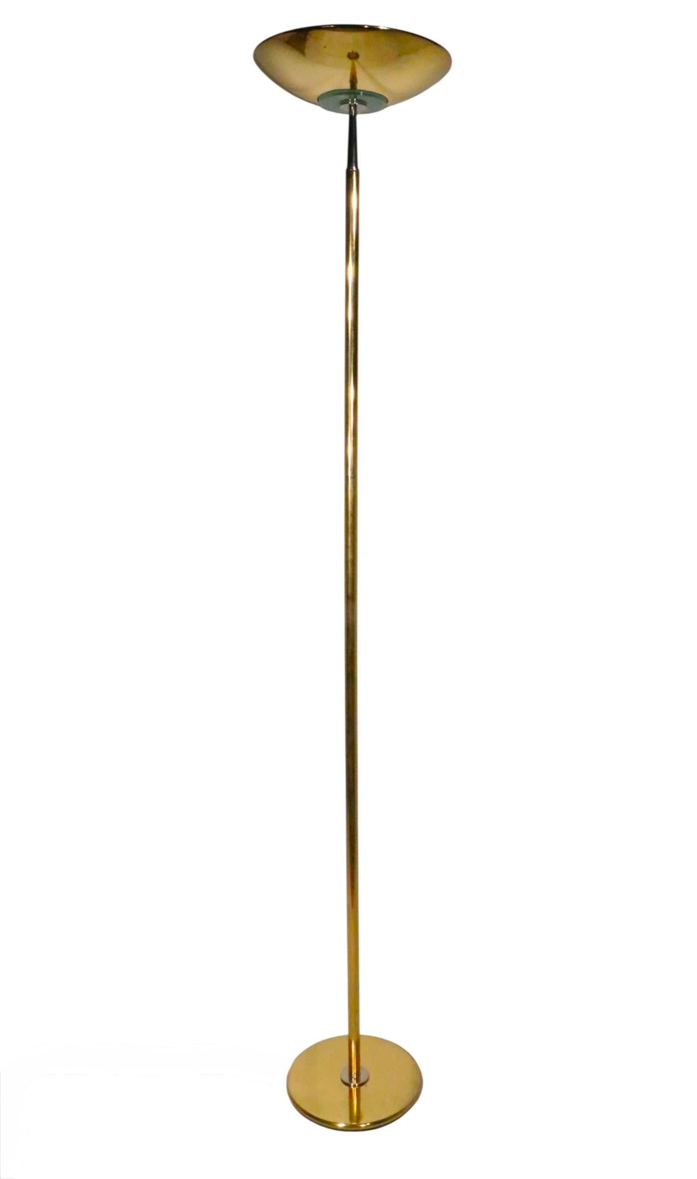 High Style Hollywood Regency Postmodern Brass Halogen Torchiere Made in Italy In Good Condition For Sale In New York, NY