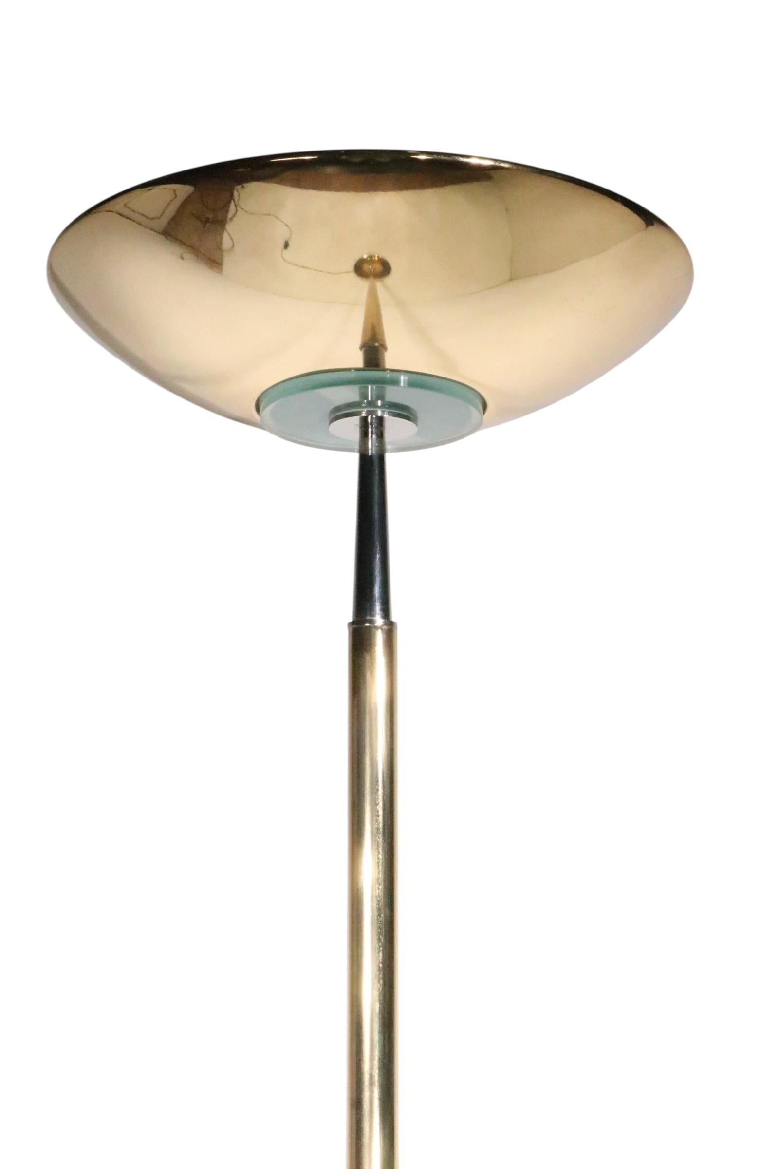 20th Century High Style Hollywood Regency Postmodern Brass Halogen Torchiere Made in Italy For Sale