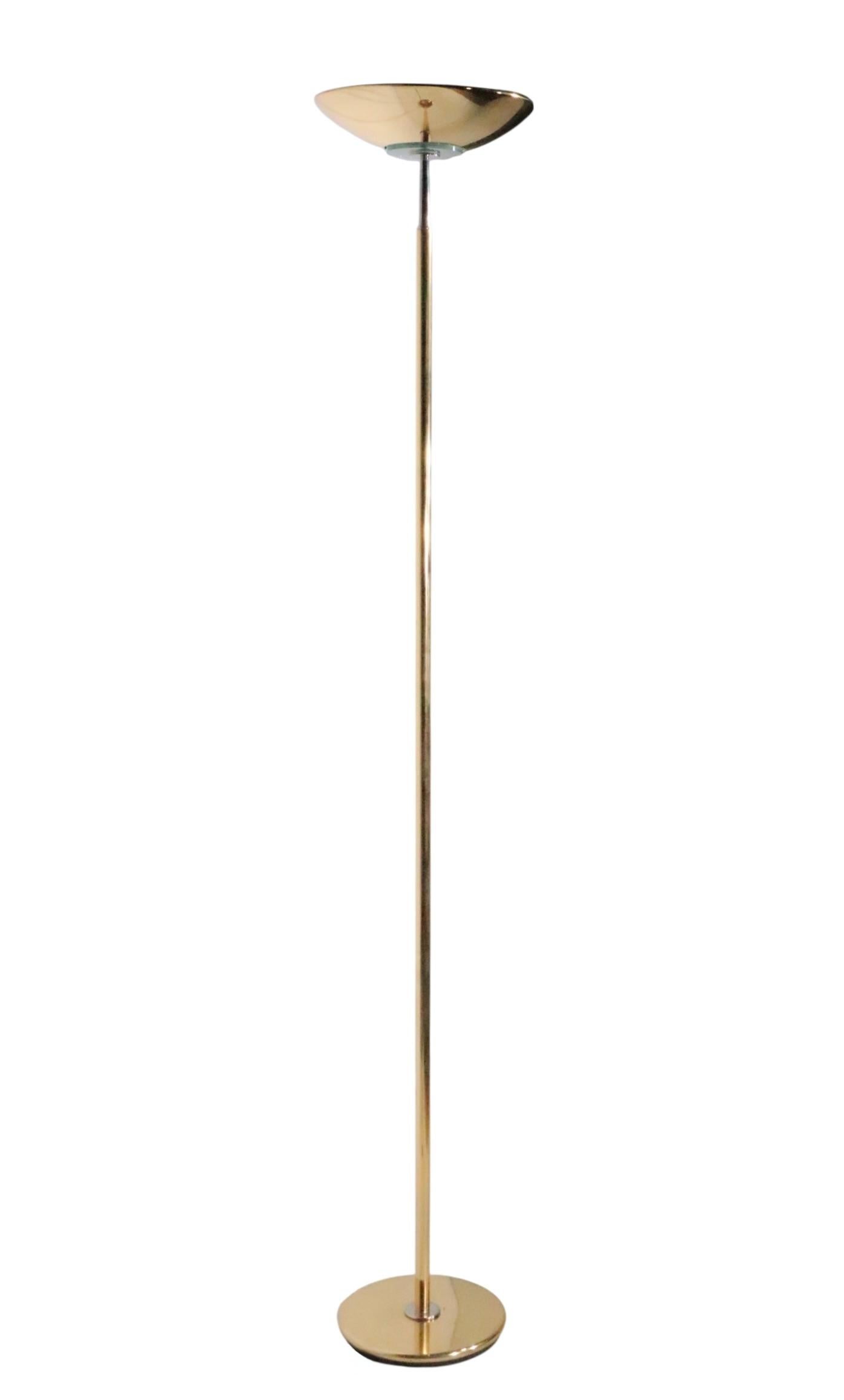 High Style Hollywood Regency Postmodern Brass Halogen Torchiere Made in Italy For Sale 1