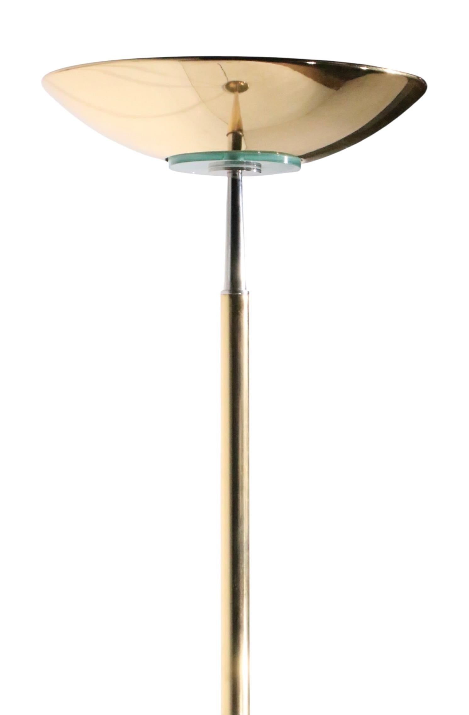 High Style Hollywood Regency Postmodern Brass Halogen Torchiere Made in Italy For Sale 3