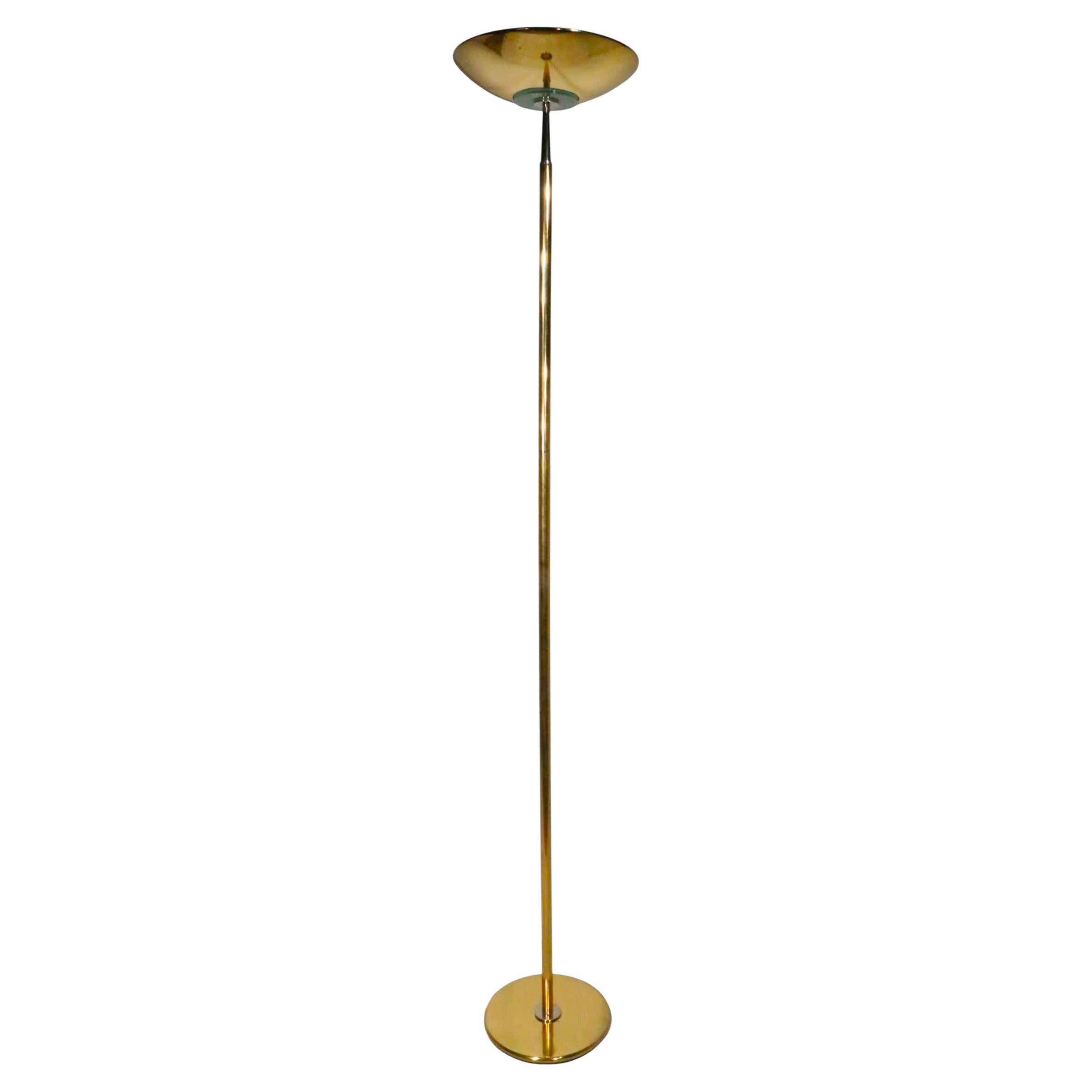 High Style Hollywood Regency Postmodern Brass Halogen Torchiere Made in Italy For Sale