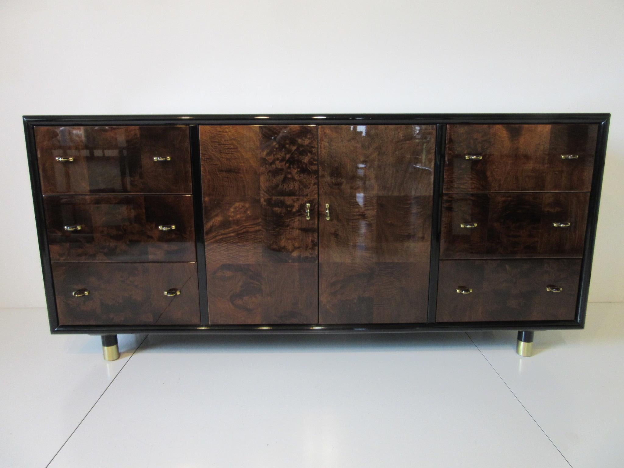 High Style Lacquer / Burl / Brass Chest Cabinet by Henredon Scene 3 3