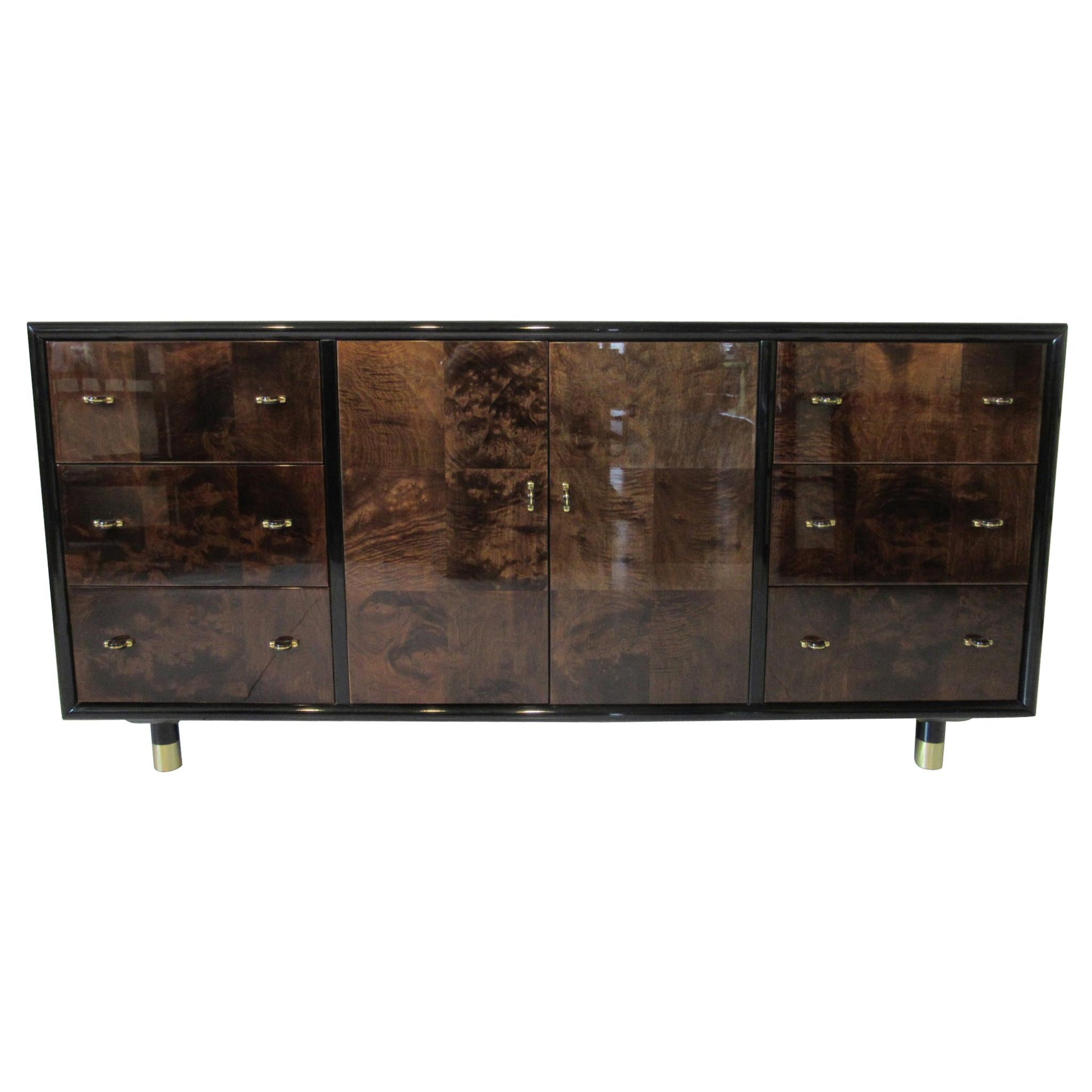 High Style Lacquer / Burl / Brass Chest Cabinet by Henredon Scene 3