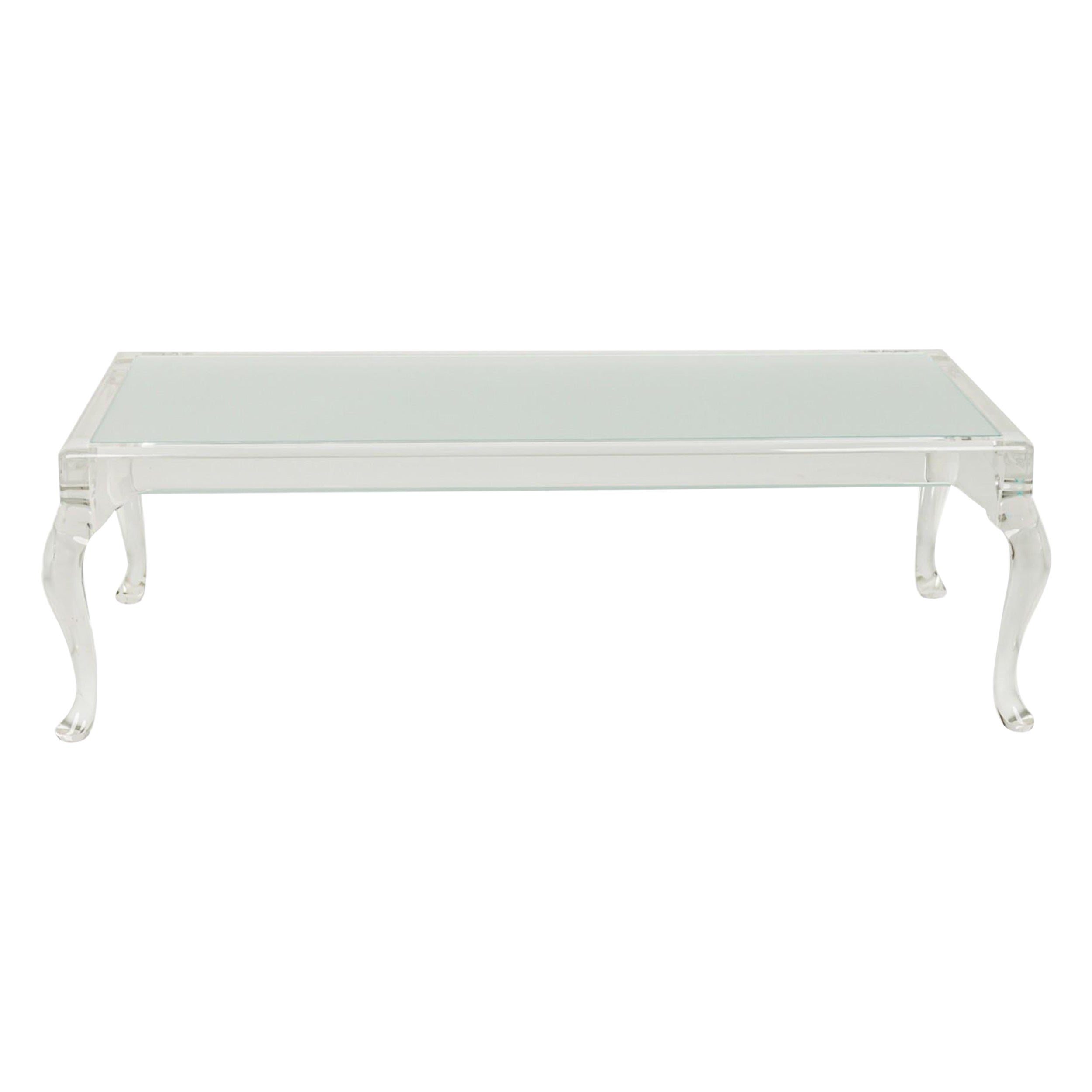 High Style Lucite & Frosted Glass Queen Anne Leg Cocktail / Coffee Table For Sale