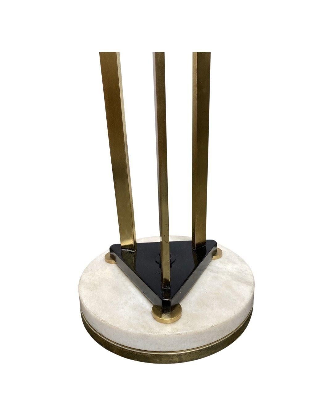 High Style Memphis Style Brass Chrome and Marble Torchiere Floor Lamp In Excellent Condition For Sale In Van Nuys, CA