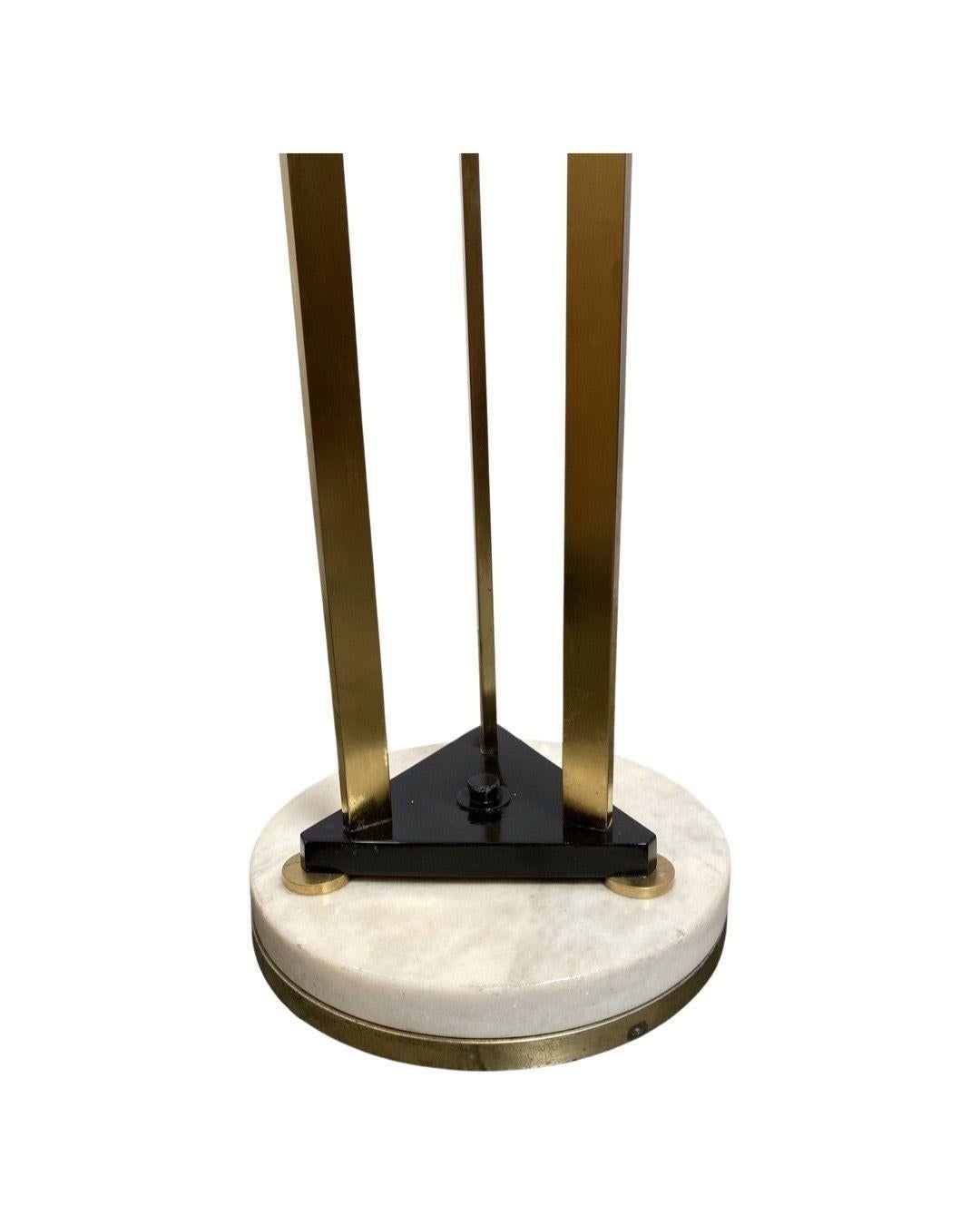 Late 20th Century High Style Memphis Style Brass Chrome and Marble Torchiere Floor Lamp For Sale