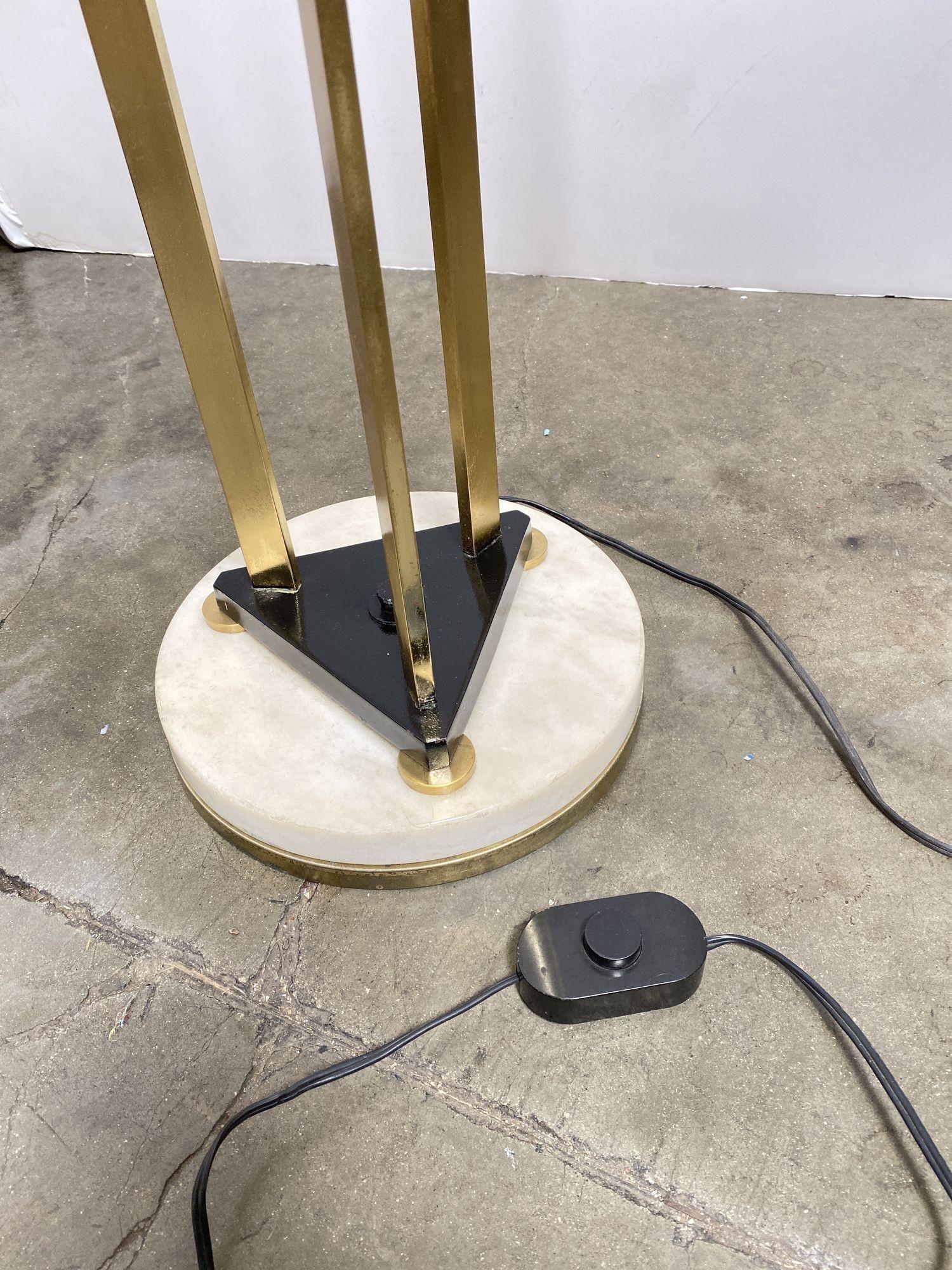 High Style Memphis Style Brass Chrome and Marble Torchiere Floor Lamp For Sale 1