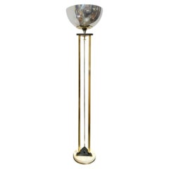 Retro High Style Memphis Style Brass Chrome and Marble Torchiere Floor Lamp