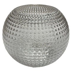 High Style Mid Century Diamond Pattern Studded Spherical Glass Plant Vase