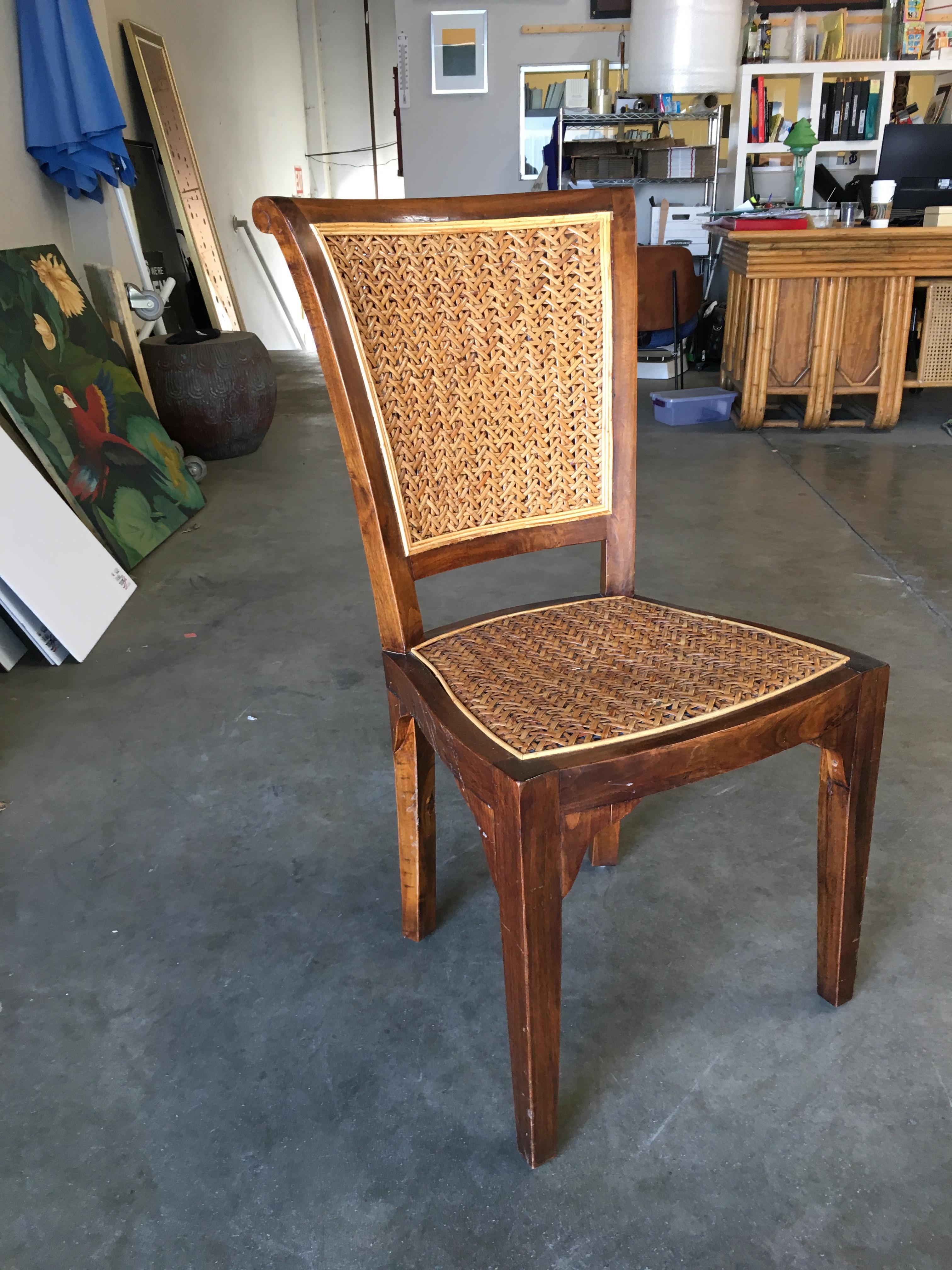 wood chair with wicker seat