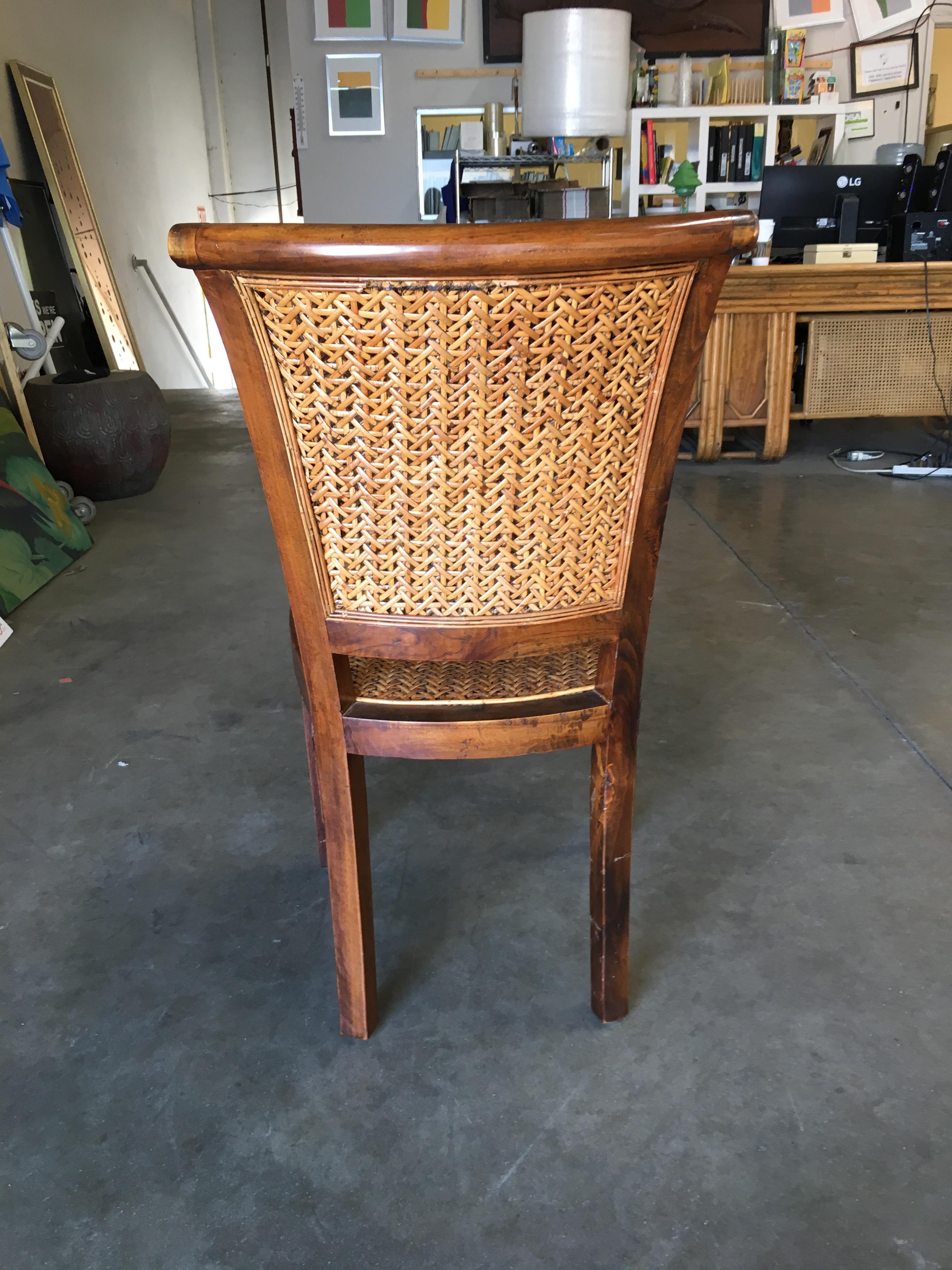 American High Style Midcentury Mahogany Dining Chair with Woven Wicker Seat