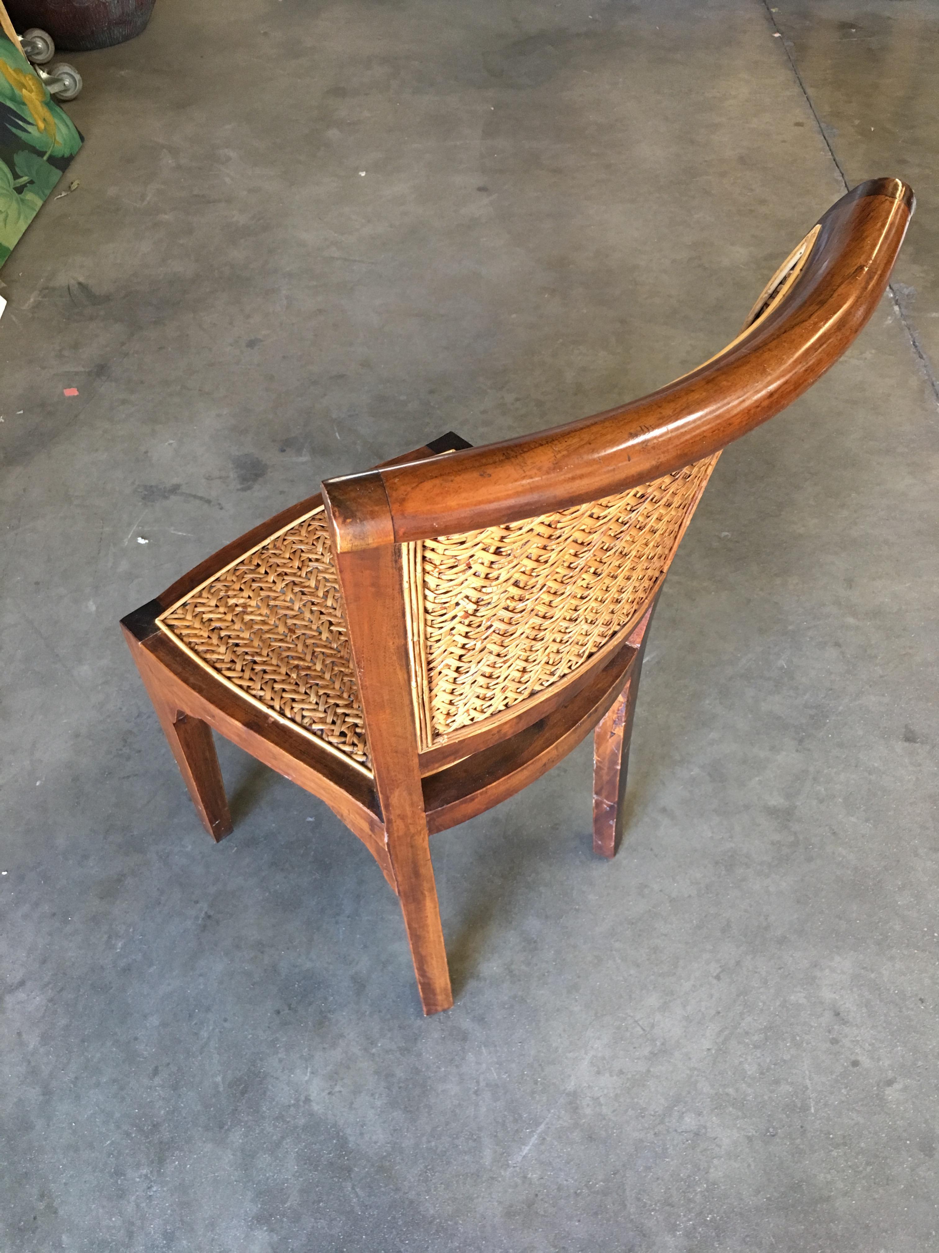 High Style Midcentury Mahogany Dining Chair with Woven Wicker Seat In Excellent Condition In Van Nuys, CA