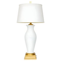 High Style Mid-century White Porcelain & Gold Leaf Table Lamp w/ Shade